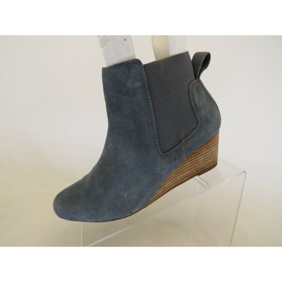 Lands End Blue Suede Wedge Fashion Ankle Boots Bootie Womens Size 9.5 B - Picture 3 of 12